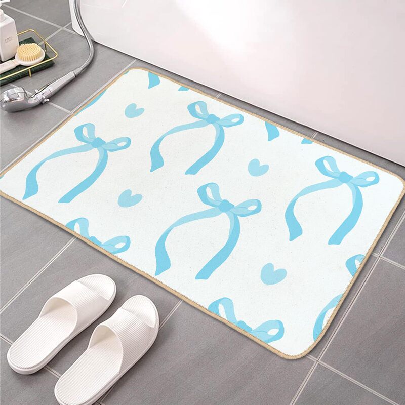 Bowknot Design, Fresh and Skin-Friendly, Faux Cashmere Bedside Rug, Stain-Resistant, Water-Absorbent, Easy to Care For, Bathroom Mat, Non-Slip for Home Bedroom Use