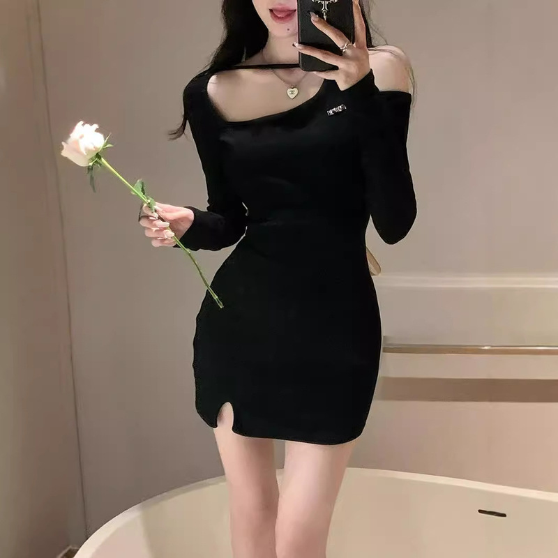 Sexy Spice Girl Waist-exposed Bow dress Women's Autumn New Style Dress Design Slim-fit Hip Short Dress Sexy Spice Girl Waist-exposed Bow dress Women's Autumn New Style Dress Design Slim-fit Hip Short Dress