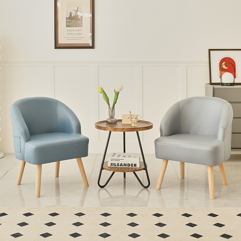Sofá de ocio de madera sólida silla de respaldo de dormitorio pequeño balcón tela económica perezosa
