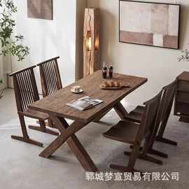 中古风老榆木长条餐桌复古茶室长方形茶桌复古办公室接待室会议桌
