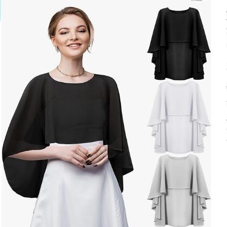 Summer thin shiffon solid short cloak with a round collar