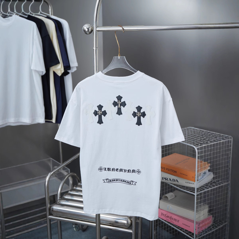 欧米クロスボーダーCHクロ春夏新作衝突色革ラベルクロ半袖tシャツ男女モデル|undefined