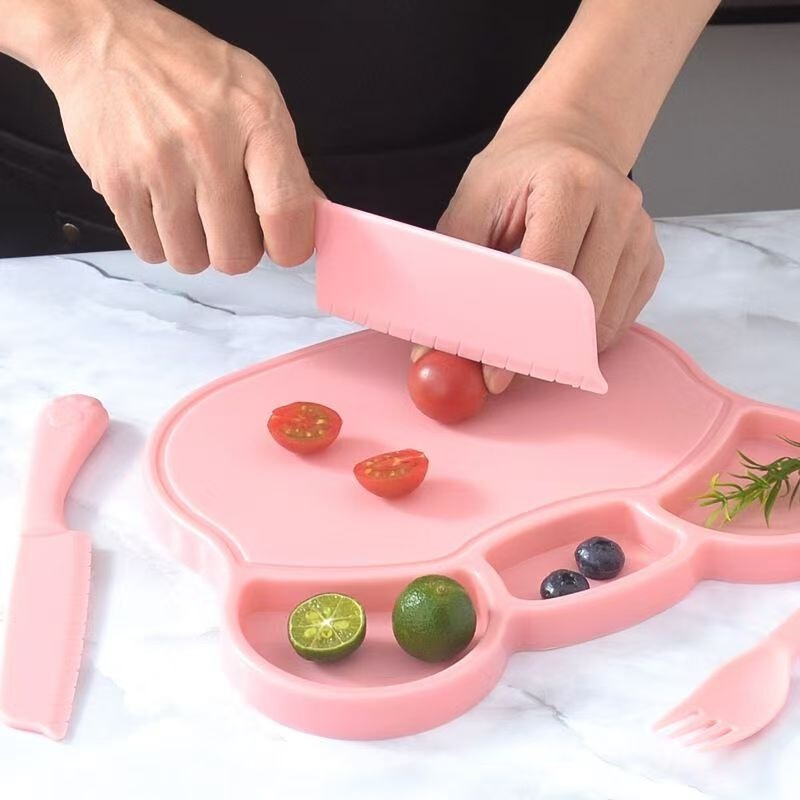 Kindergarten Children's Cutting Board Set, Fruit Knife, Children's Chopping Board, Safe Plastic Knives, Safety Teaching Tools Kindergarten Children's Cutting Board Set, Fruit Knife, Children's Chopping Board, Safe Plastic Knives, Safety Teaching Tools