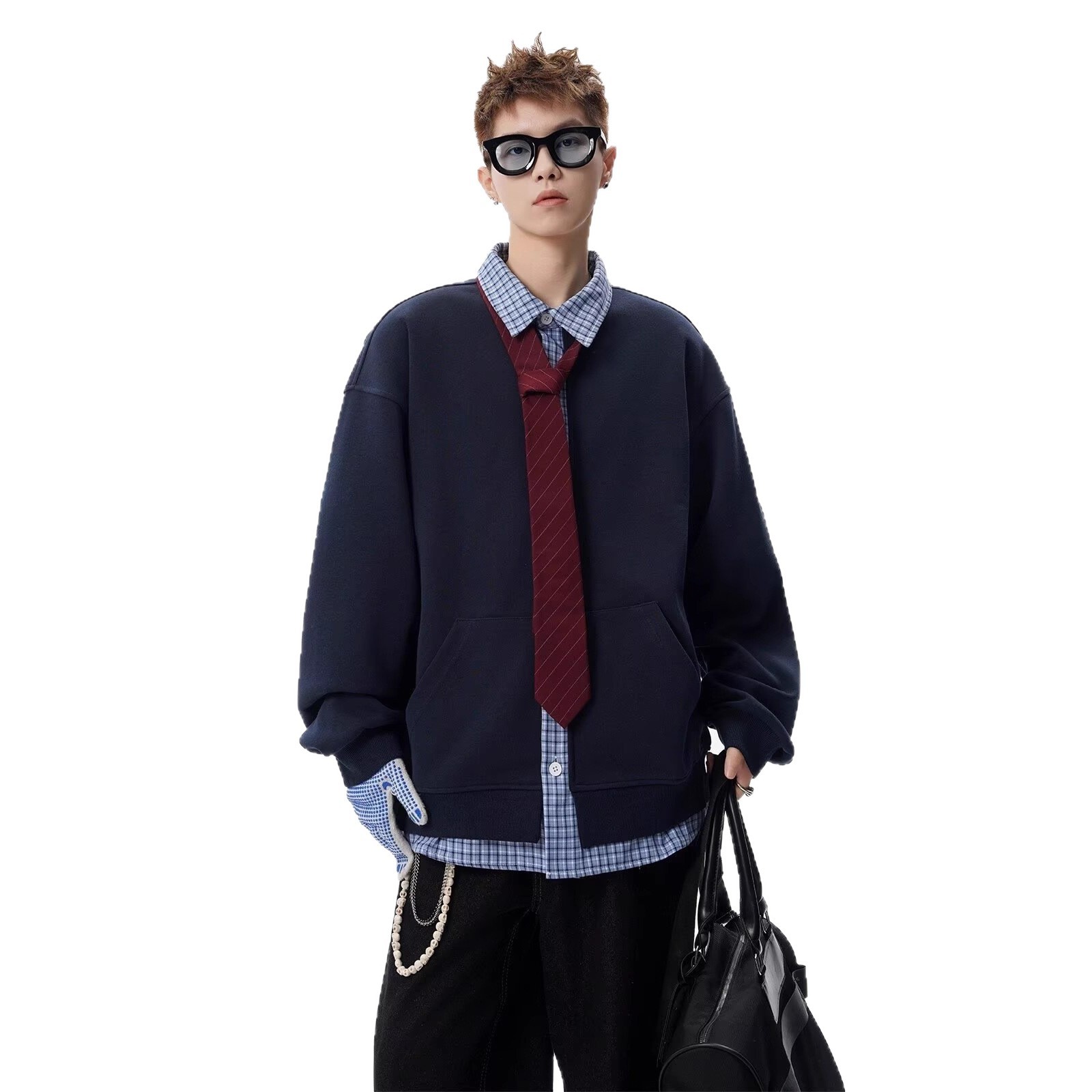 Cardigan con cappuccio da uomo, autunno, tendenza, patchwork, bavero, giacca casual, versatile, giacca da coppia_voghion.com