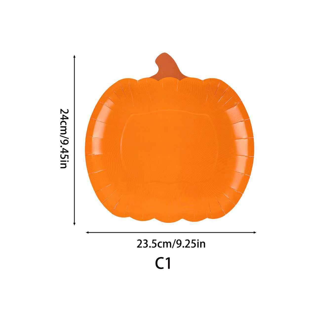 Transfronterizos Halloween forma de calabaza fiesta bandeja de papel desechable plato de fiesta conjunto de suministros de decoración