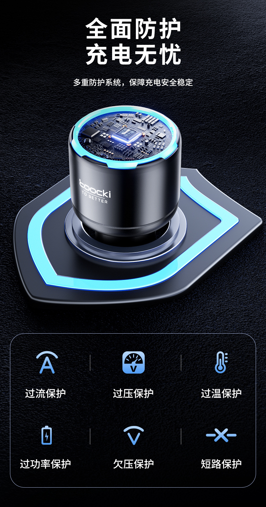 Toocki 150W Car Mobile Phone Charger 130W Car Charger Ice Blue Light 90W Laptop Fast Charger