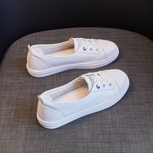 First-layer cowhide shallow mouth genuine leather white shoes breathable  new style slip-on flat shoes modern style nurse shoes