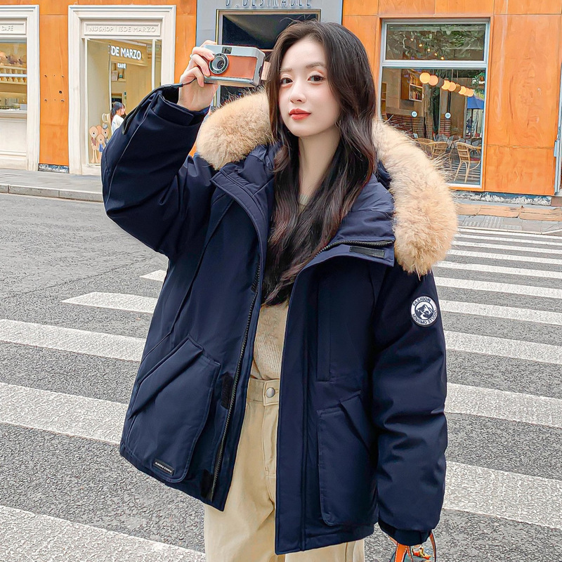 工装羽绒服女202冬季新款韩版毛领派克服短款白鸭绒宽松加厚外套|undefined