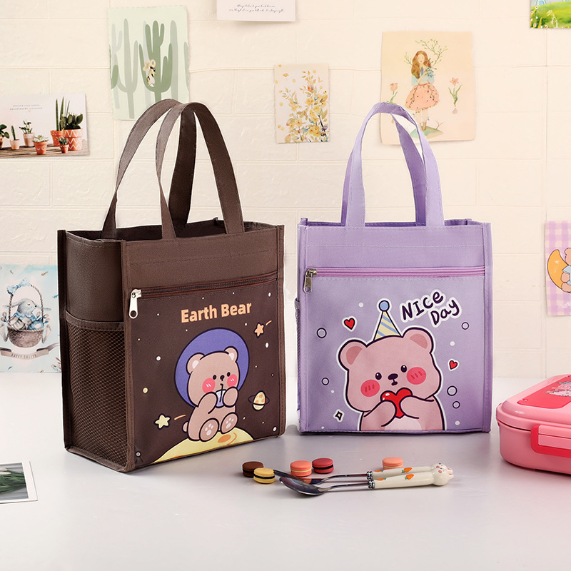 Portable Waterproof Lunch Bag Large Portable Hand Carrying Children's Cute Cartoon Canvas Lunch Bag Lunch Box Bag for Primary School Students