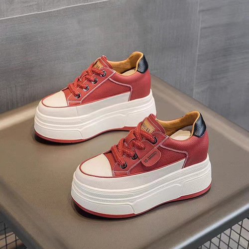 Summer new thick-soled wedge heel 9 cm heel height increased casual women's shoes hollow low-cut breathable leather sandals for women