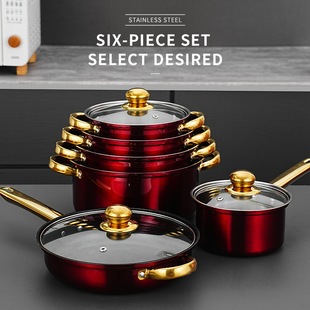 ✅ Cookware Set Pots Cross-Border 12-Piece Set Colorful Stainless Steel Pot Set Non-Stick Pots Gold-Plated Cookware Set