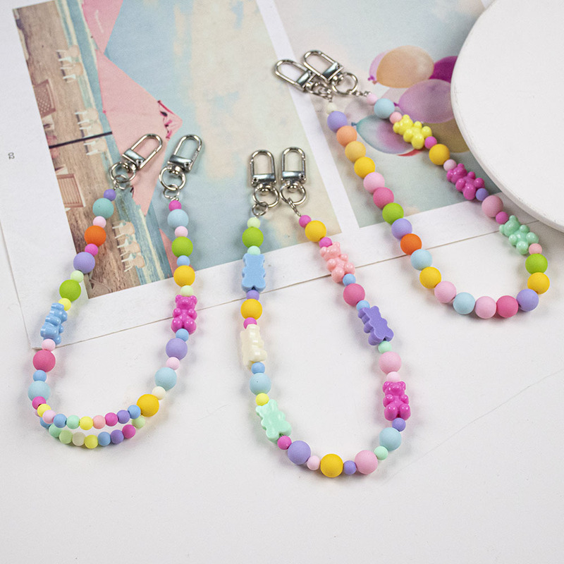 New Candy Cartoon Bear Mobile Phone Chain DIY Beaded Mobile Phone Lanyard Mobile Phone Case Pendant Drop-resistant Wrist Band for Women