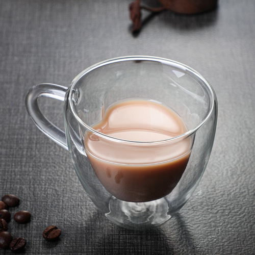Simple Coffee Milk Cup Borosilicate Glass Cup Insulated Juice Glass Cup Double Heart Glass Cup