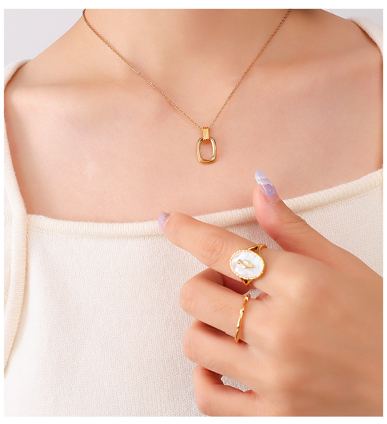 ins jewelry retro oval pendant titanium steel 18k geometric hollow necklace earrings