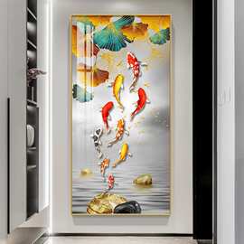 现代简约单幅抽象彩色锦鲤金鱼 创意沙发背景墙装饰画挂画油画
