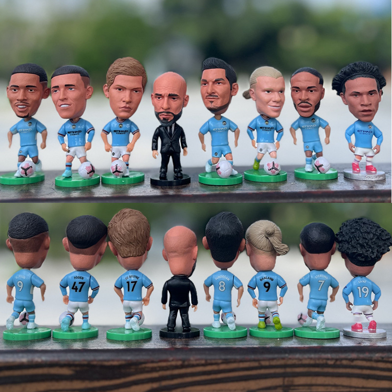 Manchester City Football Star De Bruyne, Sterling, Gundogan, Jesus, Haaland, and Sterling Figurines