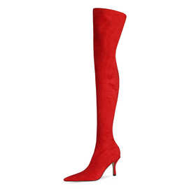 2022春季新款大码弹力靴时尚过膝长筒靴欧美风瘦瘦靴性感红色女靴