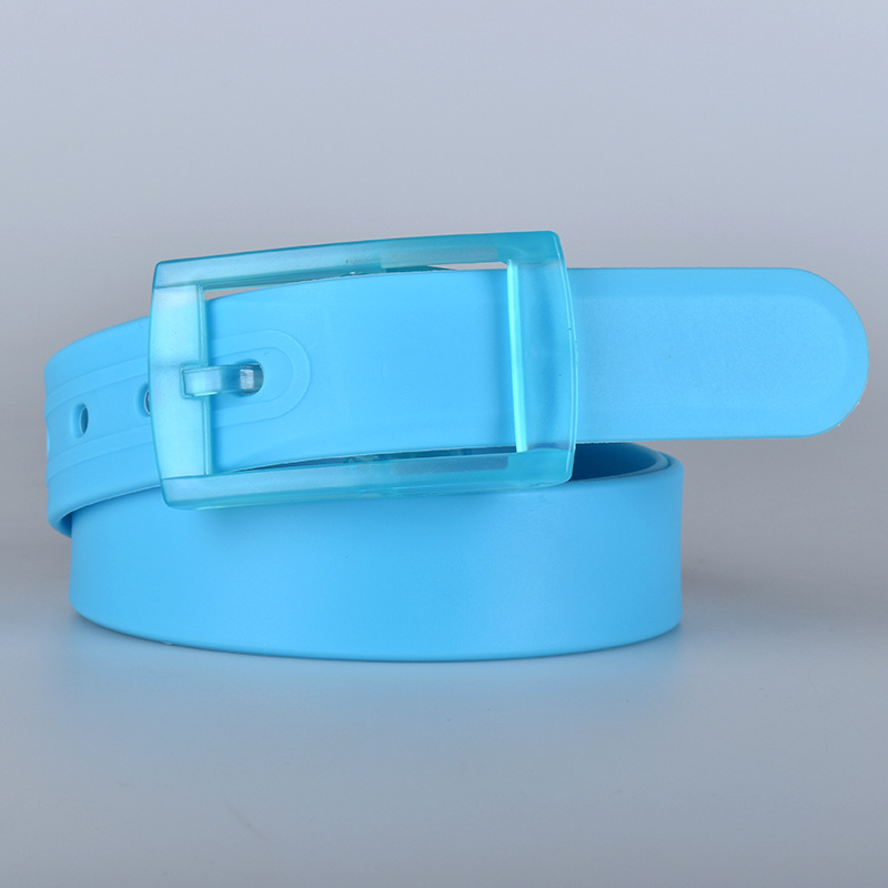 Cinturón unisex de silicona colorida con hebilla de pin, color caramelo, sin metal, cinturón de plástico blanco y rojo para pantalones, venta directa de fábrica