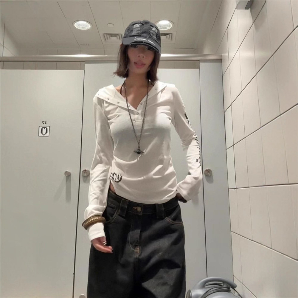 American Retro Hooded Long-Sleeved T-Shirt Summer Thin Long-Sleeved Sun Protection Shirt New Slim Slimming Look Sexy Top