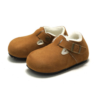 RUIZUSTOCK Wise Foot Winter Children's Cork Casual Shoes fleece-lined Boys Cotton Shoes Frosted Girls Leather Boots Thickened
