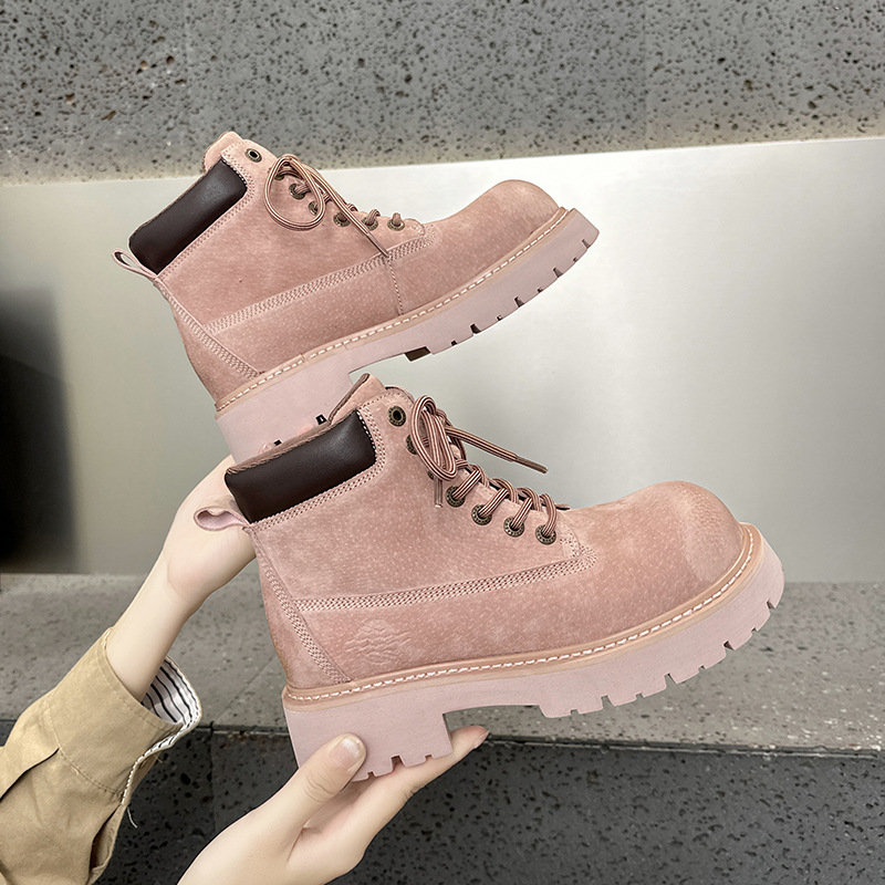 Thick-Soled Height-Increasing Retro Martin Boots for Women, Autumn New Versatile Outdoor Sports British Style Short Boots, Popular Yellow Boots