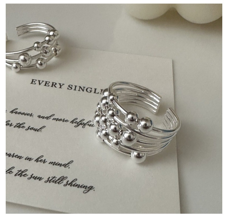 Bague en argent sterling s925 à multiples anneaux et perles_voghion.com