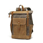 男女背包复古双肩旅行包电脑旅游袋过蜡帆布配疯马皮书包