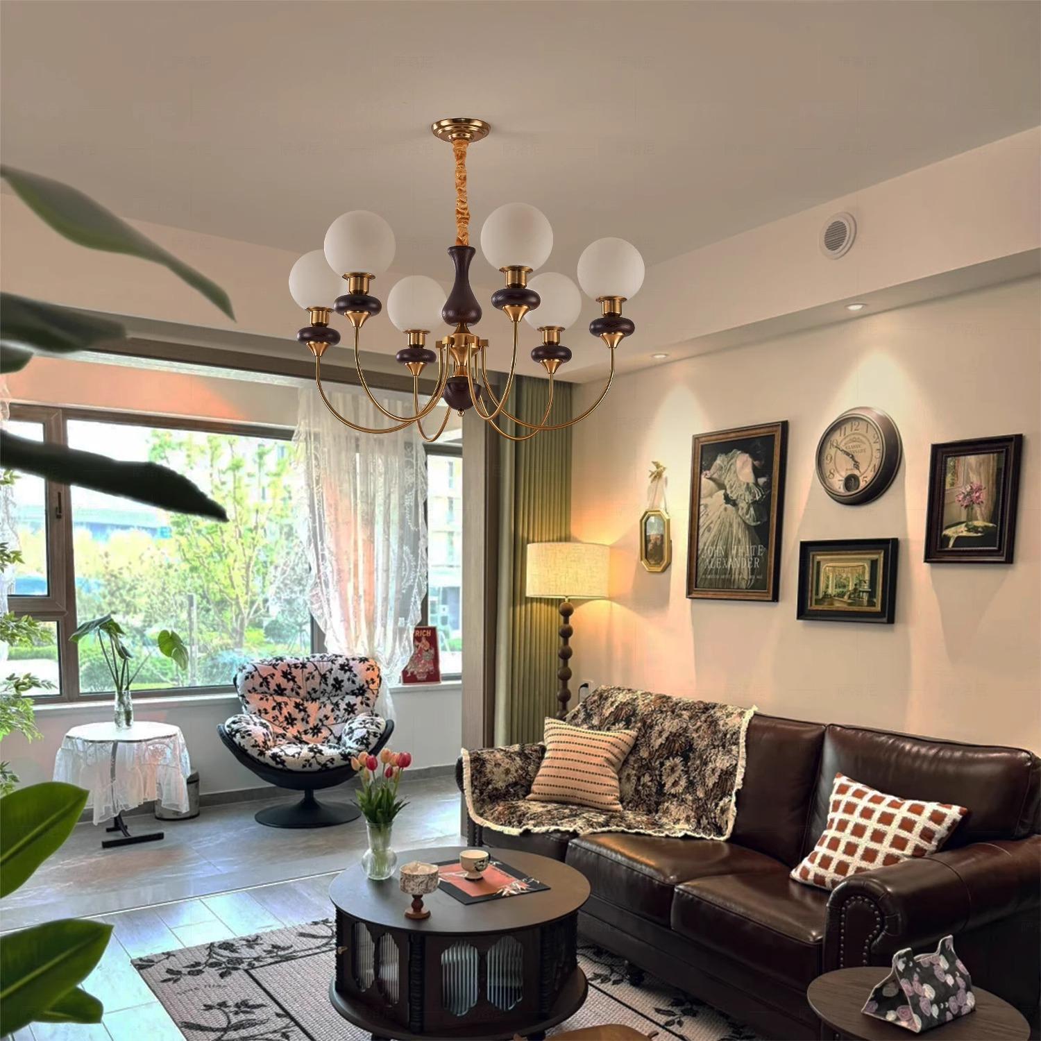 Lámparas de sala de estar francesas medievales candelabros de frijoles retrógrados estadounidenses dormitorio comedor de estilo Nanyang lámparas de toda la casa 2025 nuevo