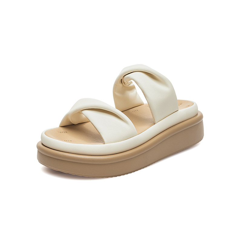 Augustion zapatillas de suela gruesa para mujer en verano 2025 nuevas sandalias blancas con falda sandalias de playa francesas