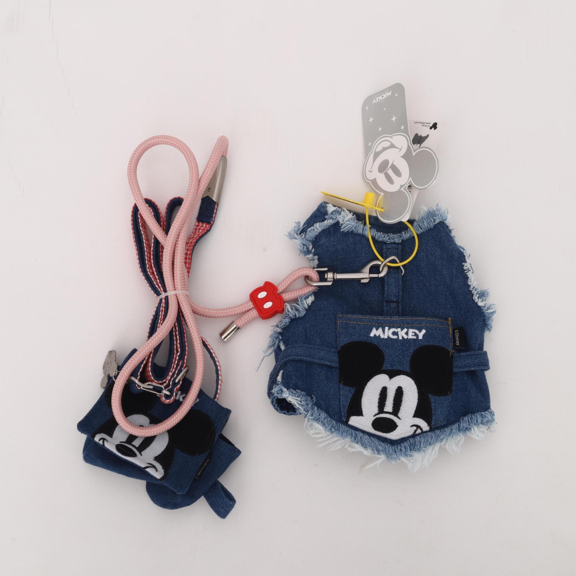 Disney Mickey serie de cuerda de tracción de perro ajustable pecho y espalda conjunto de gato anti-desprendimiento cuerda de paseo de perro mascota