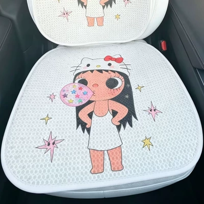 26-Year-Old New Model Cartoon Q-Style Beautiful Girl Breathable Fabric Car Seat Cushion Four-Season Multi-Piece Set Independent Stand Cross-Border Wholesale (Seat cushion, seat cover) - blowing-bubbles-xiaoyu-a-square-mat