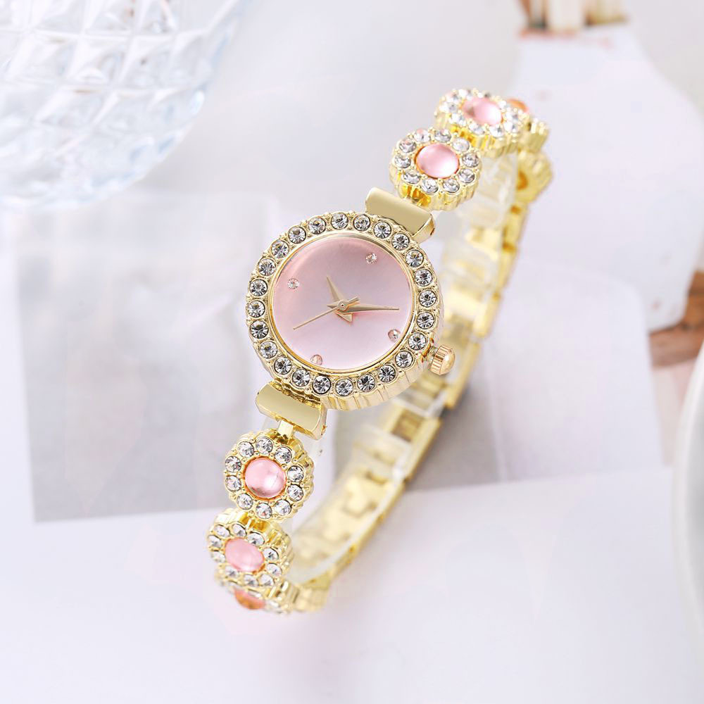 Transmisión en vivo transfronteriza reloj de estudiante piedra preciosa de imitación de color con incrustaciones de diamantes ins estilo universitario temperamento esfera pequeña decoración reloj de pulsera