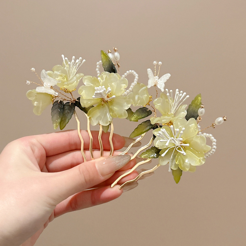 Nueva horquilla de pelo de disco de flores chinas para mujer 2025 nuevo estilo antiguo de alta gama peine de inserción de mariposa horquilla horquilla en forma de U horquilla
