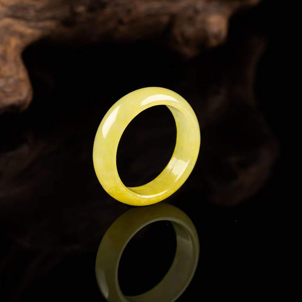 Myanmar Jade Ice-Type Yellow Jade Orange-Yellow Gemstone Ring Band Plain Ring Jewelry