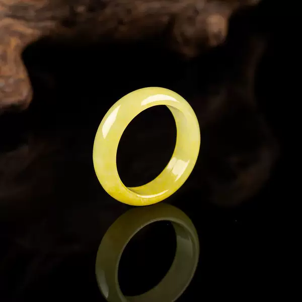Myanmar Jade Ice-Type Yellow Jade Orange-Yellow Gemstone Ring Band Plain Ring Jewelry