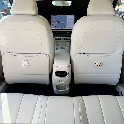 Chair back anti-kick pad | for car use - couple-bear-rabbit-oula-5-rear-seat-anti-kick-pads-3-piece-set-dawn-white