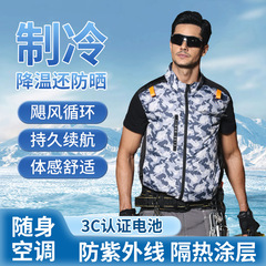 跨境货源夏季空调服降温反光条马甲带风扇的衣服风扇服工作服