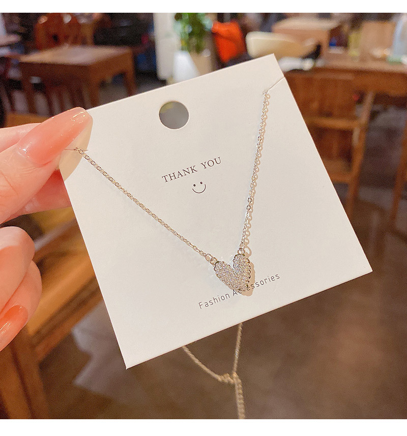 Womenu0027S Simple Style Heart Titanium Steel Zircon Necklace Inlaid Zircon Stainless Steel Necklace