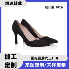 旭达外贸真皮高跟鞋女细跟简约真皮时装单鞋东莞鞋厂加 工定 制