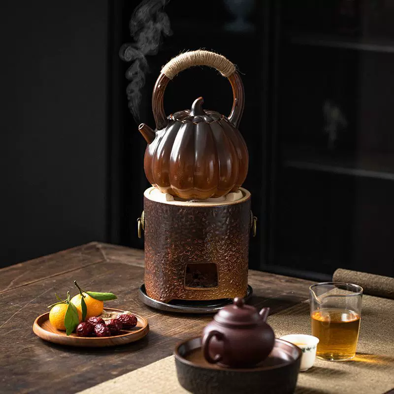 炭炉围炉煮茶壶粗陶套装蜡烛温茶壶酒精茶炉提梁测把壶陶瓷碳烤炉