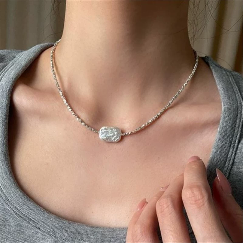 Модное ожерелье из жемчуга, серебряная цепь для ключницы, корейский стиль