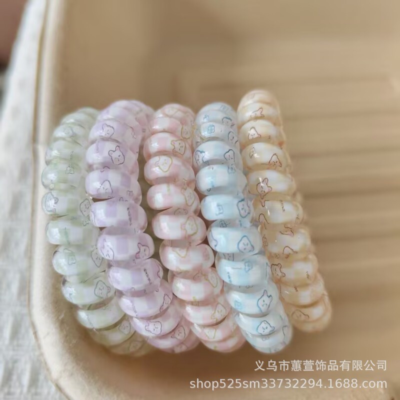 New Thick Rabbit Print Telephone Wire Hair Tie, High Elasticity, Versatile for Daily Use, Simple Traceless Hair Accessory Bracelet