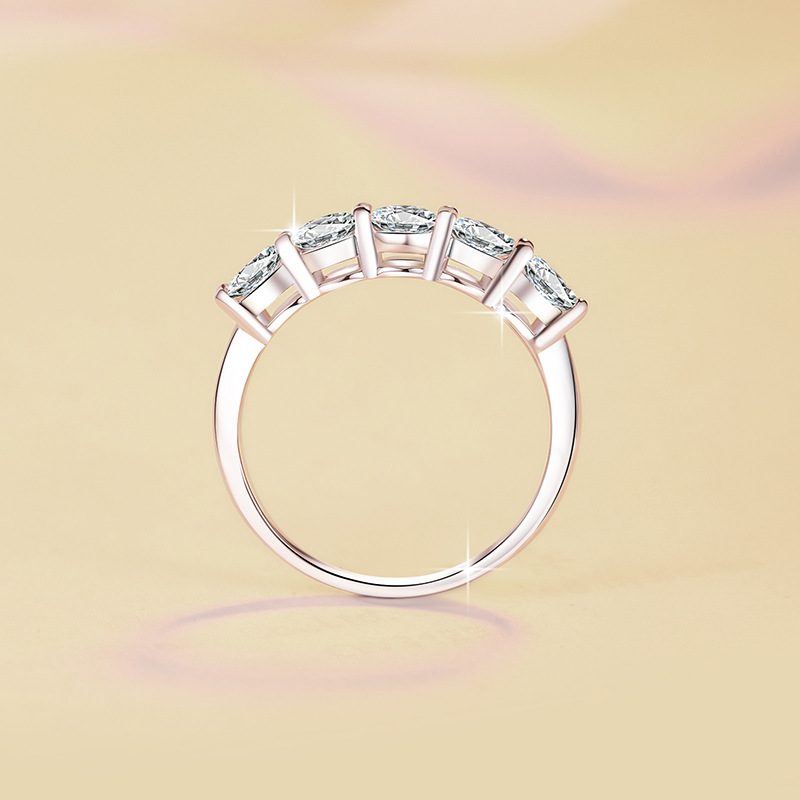 Classic Cuban Five Princess Moissanite Ring S925 Silver For Women_voghion.com