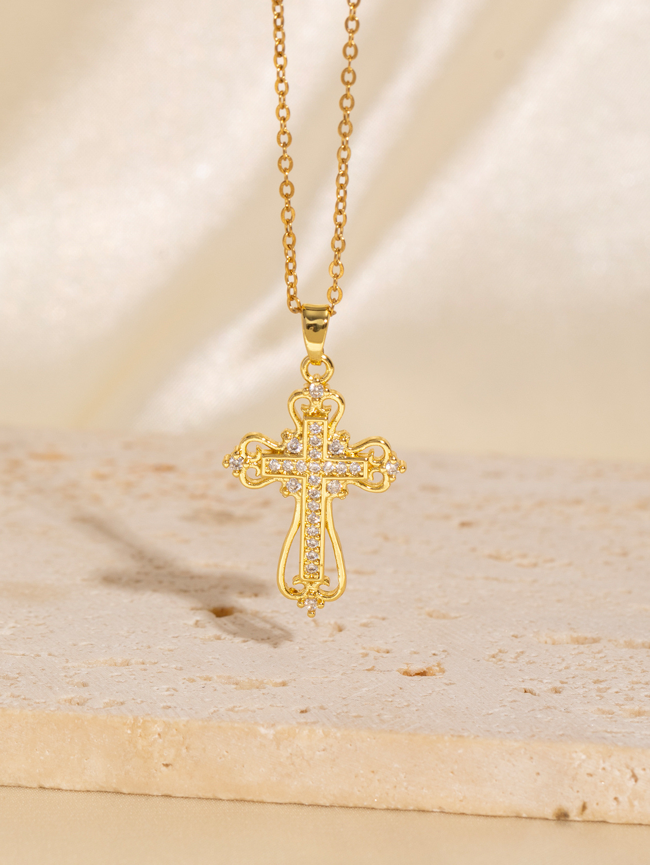 Copper Plating Cross Pendant Necklace display picture 5