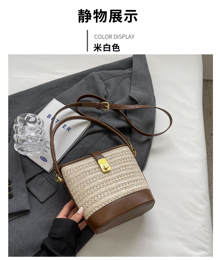 Bolso de nicho coreano bolso de cubo de tejido de mano para mujeres verano 2026 nuevo color de contraste de textura alta bolsa de mochila