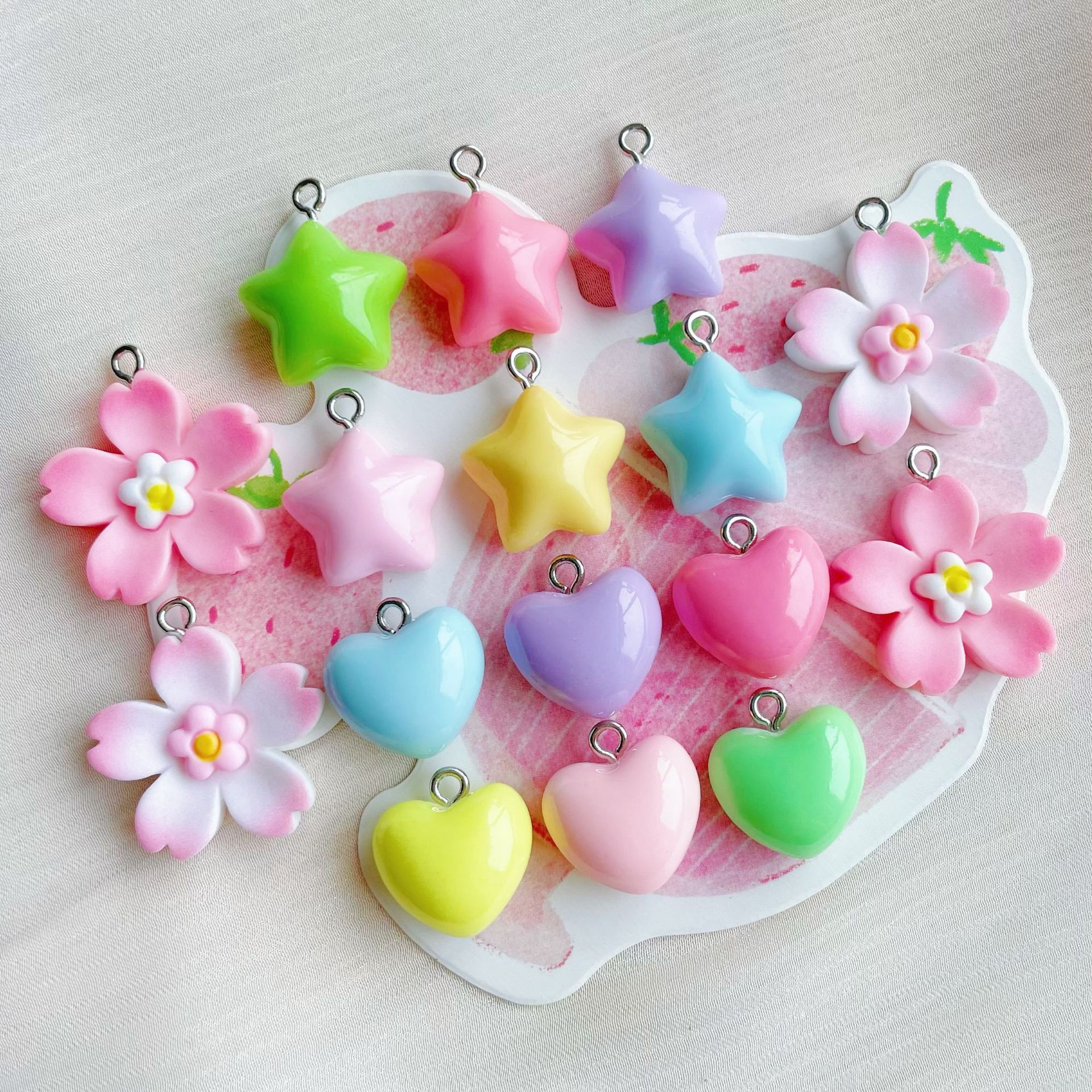 马卡龙糖果色胖星星五角星樱花吊坠手链钥匙扣 DIY配件材料羊眼钉