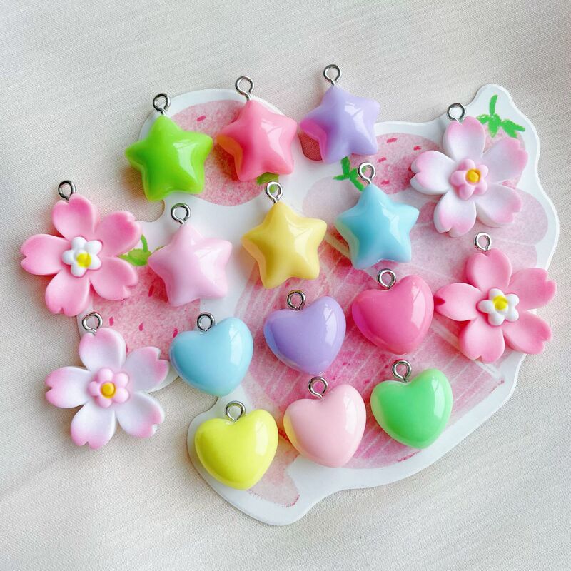 Macaroon Candy Color Fat Star Five-pointed Star Cherry Blossom Pendant Bracelet Keychain DIY Accessories Material Lamb's Eye Stud