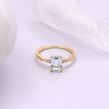 日系珠宝首饰厂家批发 简约925银长方天空蓝托帕戒指两种主石可选