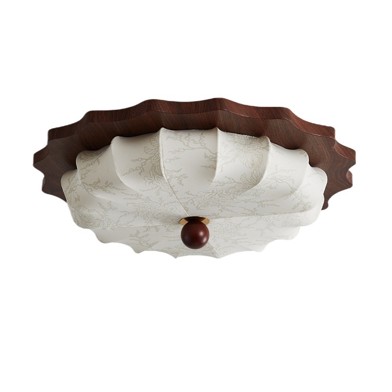 Lámpara de dormitorio de estilo antiguo francés, lámpara de techo, lámpara de sala de estar retro, lámpara de dormitorio principal de tela de impresión circular de estilo japonés