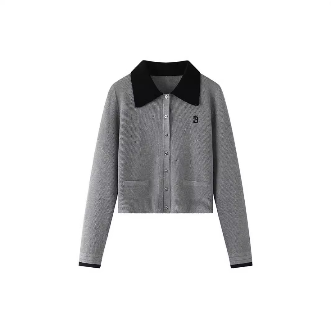 2024秋季新款女装时尚气质百搭拼接线开衫针织衫外套 1EDE351384